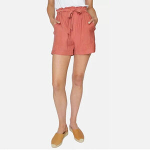 FRNCH Coral Red Flowy Paper Bag Trouser Shorts